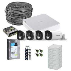 Sistem supraveghere exterior complet HikVision, 4 camere, 5 MP, lumina alba 40 m, 2.8 mm, HDD 1TB imagine