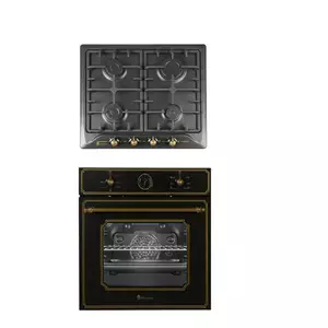 Pachet incorporabil cuptor electric si plita gaz Studio Casa Toscana Black Rustic, Clasa A, Gratare fonta, Negru imagine