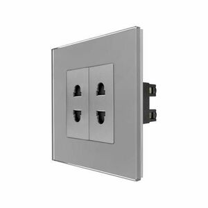 Priza Dubla cu Module Inguste cu Rama din Sticla LUXION (Gri) imagine
