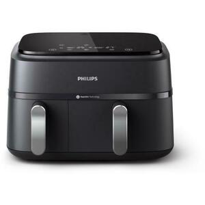 Friteuza dubla fara ulei Philips Airfryer Seria 3000 NA351/00, 2750 W, tehnologia Rapid Air, 2 recipiente de 2 dimensiuni, afisaj digital, 8 presetari, capacitate 9 litri, cronometru, compatibila cu HomeID (Negru) imagine