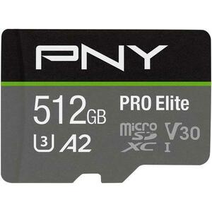 Card de memorie PNY PRO Elite, 512GB, microSDXC, UHS-I U3, Clasa 10, V30, Adaptor SD inclus imagine