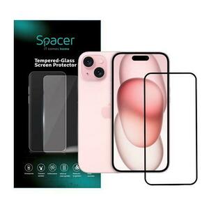 Folie sticla Spacer pentru Iphone 15 Plus, grosime 0.3mm, acoperire totala ecran, strat special anti-ulei si anti-amprenta, Tempered Glass, sticla 9D, duritate 9H imagine