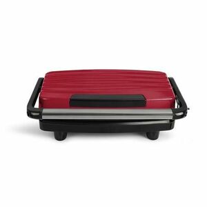 Gratar compact Livoo DOC 232R, 750W, placi aniaderente canelate, balama reglabila, suprafata de gatit 23x15cm, reglare automata a temperaturii, posibilitate de stocare pe verticala, carlig de blocare, picioare antiderapante, (Rosu/Negru) imagine
