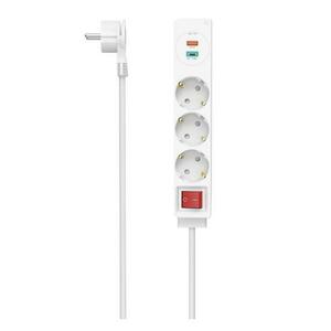 Prelungitor Hama 223185, 3 prize, USB-C/A 18 W, PD/FC, 1.4 m (Alb) imagine