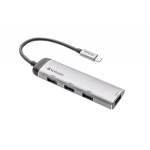 ​Hub USB Verbatim USB-C Multiport 4-in-1, 4x USB-A 3.2 Gen 1, Carcasa din Aluminiu, Cablu 15 cm, Indicator LED, Compatibil cu Windows si Mac OS (Argintiu)​ imagine