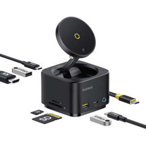 Docking station Baseus MagPro Series 7-in-1, incarcare wireless magnetica 15W, 4K HDMI, 2x USB-A, 1x UBS-C, 1x TF/SD, 1x PD (Negru) imagine