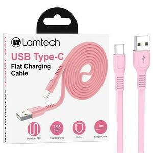 Cablu Date si Incarcare Lamtech, USB la Type-C, Plat, 3A, 1m, Roz imagine