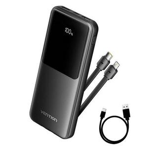 Baterie externa Vention FHOB0 10000mAh, 22.5W PD Fast Charge, 2 x USB/1 x USB Type-C interfata, 1 x USB Type-C/1x Lightning Cable, Digital display (Negru) imagine
