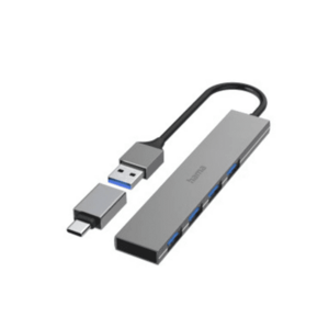 Hub USB Hama 200141, 4 x USB, adaptor USB-C (Gri) imagine
