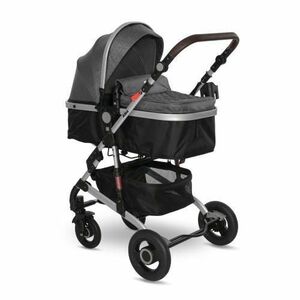 Carucior transformabil Lorelli Alba Premium Steel Grey, set adaptori pentru cosulet auto inclus, cadru din aluminium, pliere tip carte, geanta accesorii, suspensii, copertina cu filtru UV, plasa antiinsecte, acoperitoare picioare vreme rece imagine