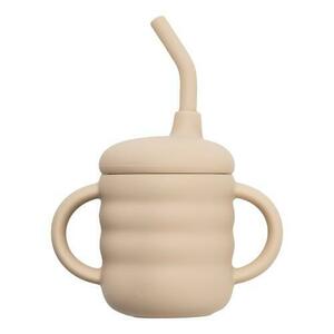 Cana cu pai din silicon, 160 ml, AppeKids Bubble Beige imagine
