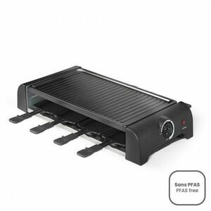 Gratar raclette pentru 8 persoane Livoo DOC312, 1300W, tava de gratar detesabila cu acoperire antiaderenta, termostat reglabil, picioare antiderapante, 8 tigai cu acoperire antiaderenta si 8 spatule (Negru) imagine
