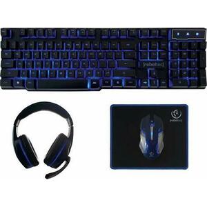 Kit tastatura + mouse + casti + mousepad gaming Rebeltec Sherman 4in1, USB, Layous US, Iluminare albastra, 104 taste (Negru) imagine