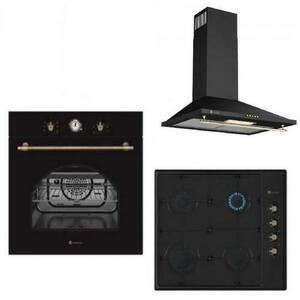 Pachet Cuptor electric Studio Casa Dolce Vita 60 Nero, 6 Functii + Plita incorporabila Studio Casa Dolce Vita PDV60 Nero, Gaz, 4 Arzatoare + Hota decorativa Studio Casa Onda Retro Black, 1 motor turbo, 3 viteze (Negru) imagine
