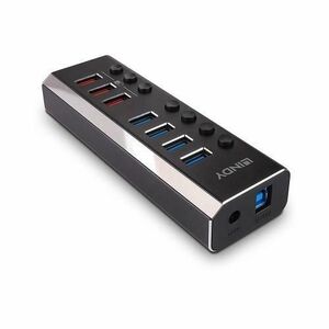 Hub USB Lindy 4337, 7x USB 3.2, Negru imagine