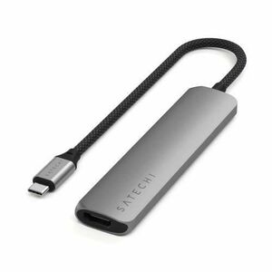 Adaptor Satechi 6-in-1 USB-C Slim Multiport, Hub, Docking Sation, 4K HDMI, USB-A 3.2, USB-C, micro/SD (Gri) imagine