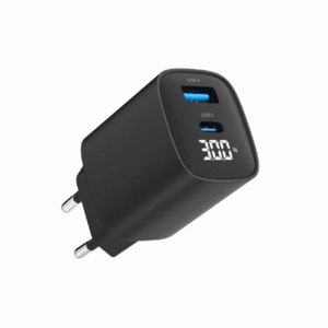 Incarcator Gembird TA-UC-PDQC30LCD-BK-01, Type-C/30W, USB-A/18W, LCD (Negru) imagine