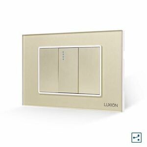 Intrerupator Simplu Cruce Mecanic 1M si 2 Taste False LUXION cu Rama din Sticla, Standard Italian, 3M (Auriu) imagine