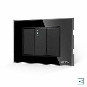 Intrerupator Simplu Cruce Mecanic 1M si 2 Taste False LUXION cu Rama din Sticla, Standard Italian, 3M (Negru) imagine