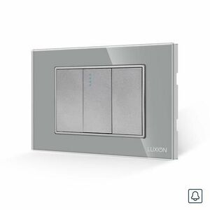 Intrerupator cu Revenire (Sonerie) Mecanic 1M si 2 Taste False LUXION cu Rama din Sticla, Standard Italian, 3M (Gri) imagine