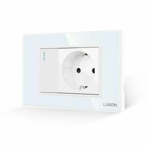 Intrerupator Simplu + Priza cu Rama din Sticla LUXION, Standard Italian, 3M (Alb) imagine