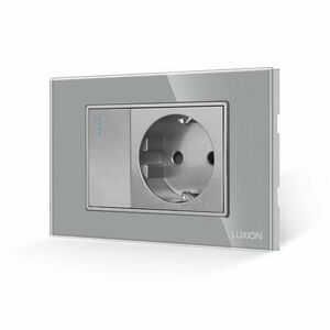 Intrerupator Simplu + Priza cu Rama din Sticla LUXION, Standard Italian, 3M (Gri) imagine