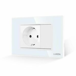 Priza Simpla si 1 Tasta Falsa cu Rama din Sticla LUXION, Standard Italian, 3M (Alb) imagine