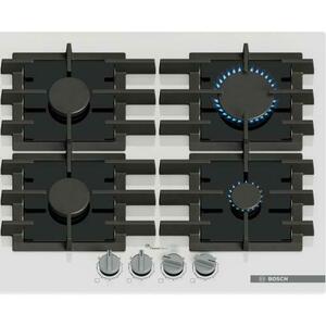Plita incorporabila Bosch PPP6A2I40, Gaz, 4 arzatoare, Flame select, Gratar fonta, 60 cm, Sticla (Alb) imagine