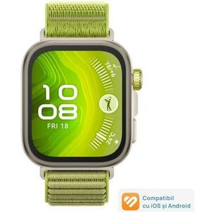 Smartwatch HUAWEI Watch Fit 4 Pro, Ecran AMOLED 1.82inch, Bluetooth, ECG, 5 ATM, Curea Textila (Verde) imagine