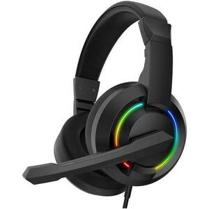 Casti Gaming Barracuda HYDRA, Over the Ear, Microfon, RGB LED, Control Volum pe fir, Cablu 2m, 2 x Jack 3, 5mm + USB (doar pentru iluminare), Compatibilitate PC (Negru) imagine
