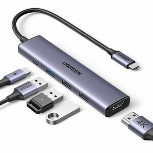 Hub USB-C UGREEN CM478, 1 x USB-A 3.0, 2 x USB-A, 1 x USB-C, 1 x HDMI (Gri) imagine