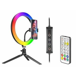 Lampa circulara cu trepied Tracer RGB LED TRAOSW46807 Ring Light 26cm, 153 LED-uri, 18 culori (Negru) imagine