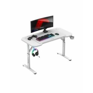 Birou de gaming Huzaro Hero 2.6, Suport casti si pahar, Organizator cabluri, Picioare ajustabile (Alb) imagine