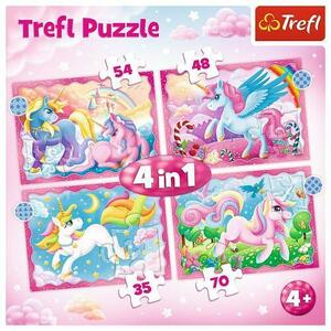 Puzzle Trefl 4 in 1 - Unicorni si magie, 35/48/54/70 piese imagine