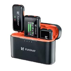 Microfon lavaliera wireless Funsnap M6, Negru, Cutie incarcare, Display LCD, Reducere zgomot, Compatibilitate: iPhone, iPad, Android, DSLR, PC imagine