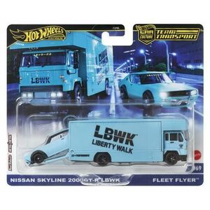 Hot Wheels Transportator Fleet Flyer Cu Masinuta Nissan Skyline 2000 Gt-r Lbwk Scara 1: 64 imagine