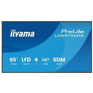 Ecran Profesional IPS LED Iiyama 64.5inch LH6575UHS-B2AG, UHD (3840 x 2160), HDMI, DisplayPort, Boxe (Negru) imagine
