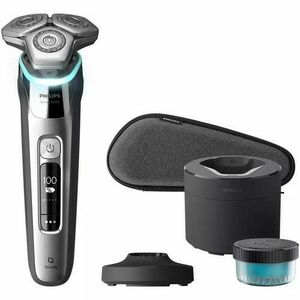Aparat de ras Philips Shaver Seria 9000 S9975/55, Umed şi uscat, Tehnologie SkinIQ, Capete flexibile 360°, Lame autoascutire, Personalizare prin aplicatie, Senzor Power Adapt, 60 min, Toc de transport (Argintiu/Crom) imagine