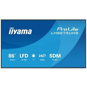 Ecran Profesional IPS LED Iiyama 85.6inch LH8675UHS-B2AG, UHD (3840 x 2160), HDMI, DisplayPort, Boxe (Negru) imagine