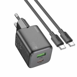 Incarcator Retea Cu Cablu USB-C HOCO N41, 20W, 3A, 1 x USB-A - 1 x USB-C, Negru imagine