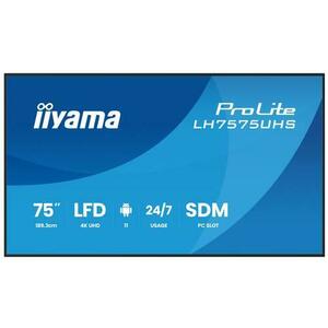 Ecran Profesional Iiyama 75inch LH7575UHS-B2AG, UHD (3840 x 2160), HDMI, DisplayPort, Boxe (Negru) imagine