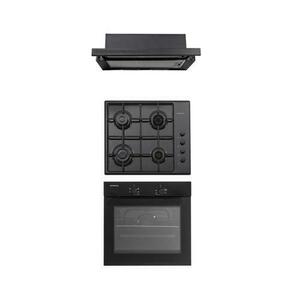 Pachet cuptor electric, plita gaz si hota telescopica Wind Iseo Black Studio Casa, 56 l, Clasa energetica A, 6 functii, 4 arzatoare gaz (Negru) imagine