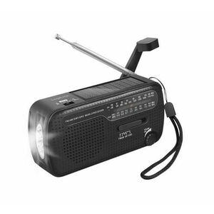 Radio de urgente Logilink SP0061, Incarcare la manivela si dinam, Panou solar, Lanterna LED, AM/FM/SW (Negru) imagine