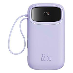 Acumulator extern Baseus Qpow2, 10.000 mAh, cablu dual USB-C si Lightning incorporat, Incarcare rapida, 22.5W, Digital Display (Violet) imagine
