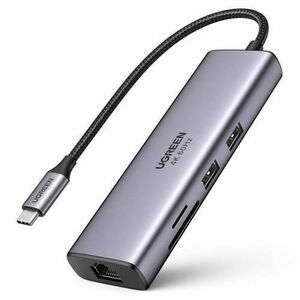 Hub USB-C Ugreen CM512, 2 x USB-A, 1 x USB-C, 1 x HDMI, 1 x SD, 1 x microSD, RJ45 (Gri) imagine