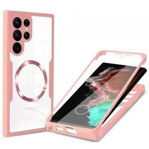 Husa MagSafe Techsuit ColorVerse 360 pentru Samsung Galaxy S22 Ultra 5G S908 (Roz/Transparent) imagine