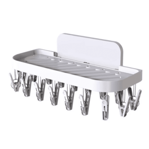 Suport autoadeziv pentru baie cu 17 cleme pliabil 36 x 15 x 14.5 cm alb imagine
