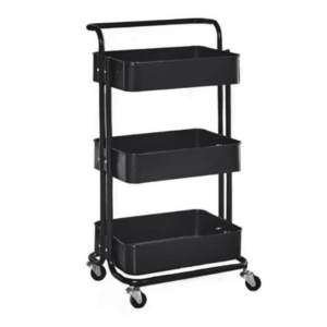 Raft portabil cu 3 nivele de depozitare maner pentru transportare din metal 45x37x82cm NEGRU imagine