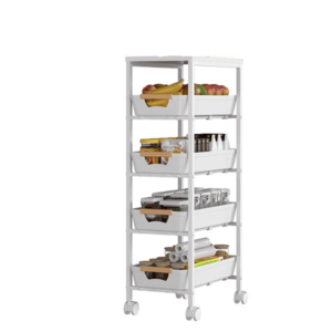 Organizator slim portabil cu 5 nivele 4 rafturi retractabile rotativ 360 1 polita din MDF ALB imagine