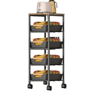 Organizator slim portabil cu 5 nivele 4 rafturi retractabile rotativ 360 1 polita din MDF NEGRU imagine
